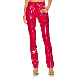 NWT AFRM Heston Straight Leg Patent Leather Pants 28 True Red Vinyl High Waisted